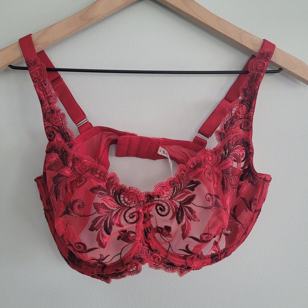 Soma Lace Bra Womens 36D Red Sheer Floral Underwire